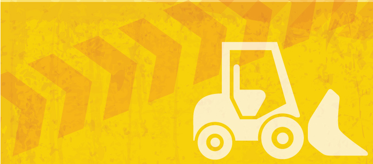 bulldozer graphic with yellow background and tracks