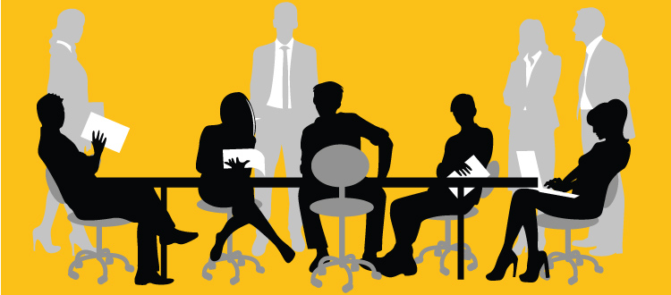 office meeting at conference table graphic