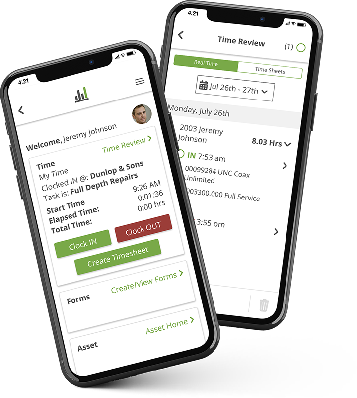 construction time tracking software on a mobile phone